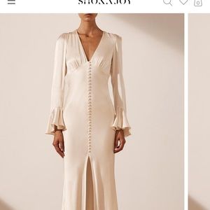 LA LUNE FRILL CUFF BIAS MIDI DRESS - CREAM